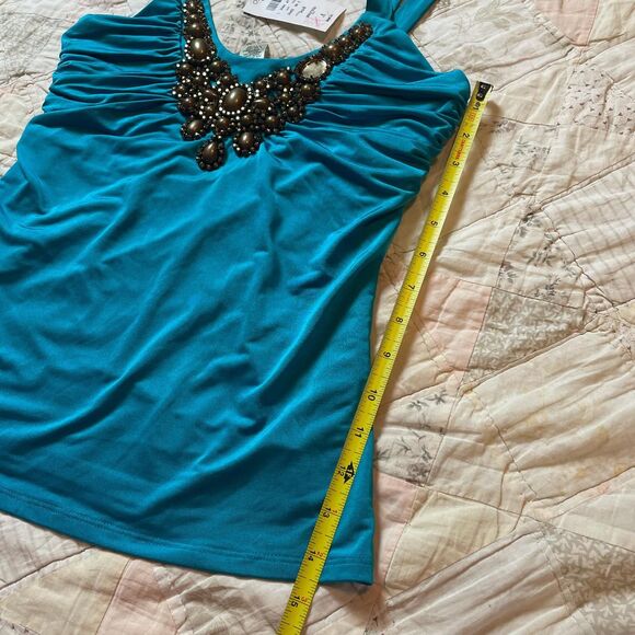 cache vintage y2k deadstock metal jeweled blue cinched halter top size small - Picture 4 of 7